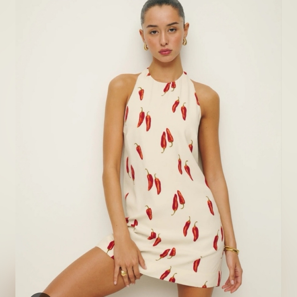Commense Cream Mini Dress with Red Chili Print